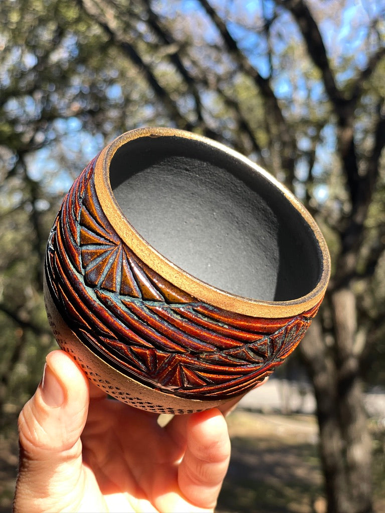 Carved Tumbler w/ 14k GOLD