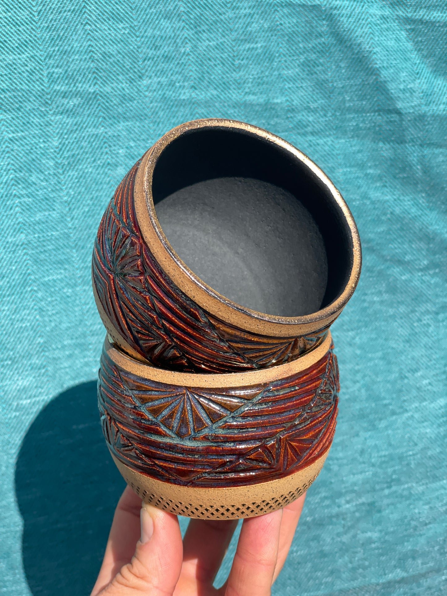 Carved Tumbler w/ 14k GOLD