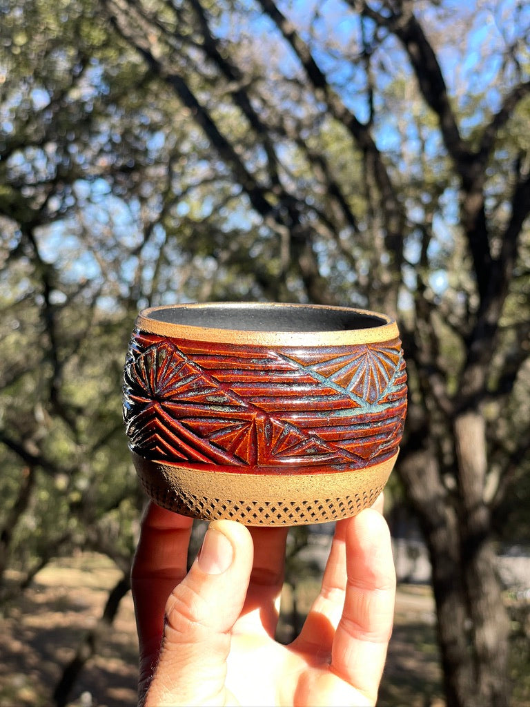 Carved Tumbler w/ 14k GOLD